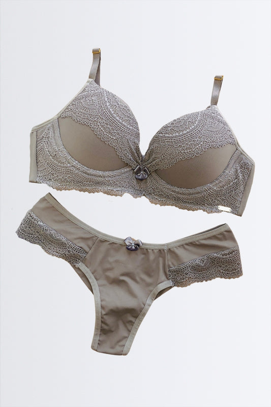 03499 - Soutien com Base de Espuma e Pala Dupla + Calcinha Fio Duplo de Microfibra - Nuance