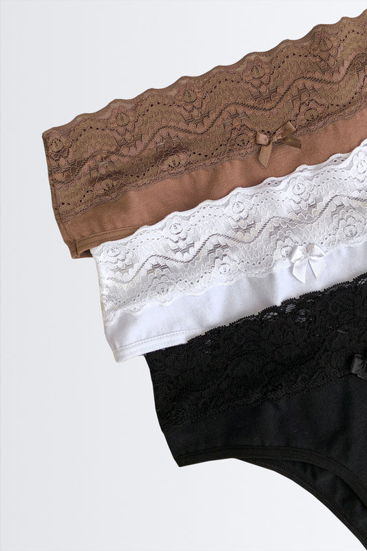 03599 - Kit 3 - Calcinha Cotton Cós Renda