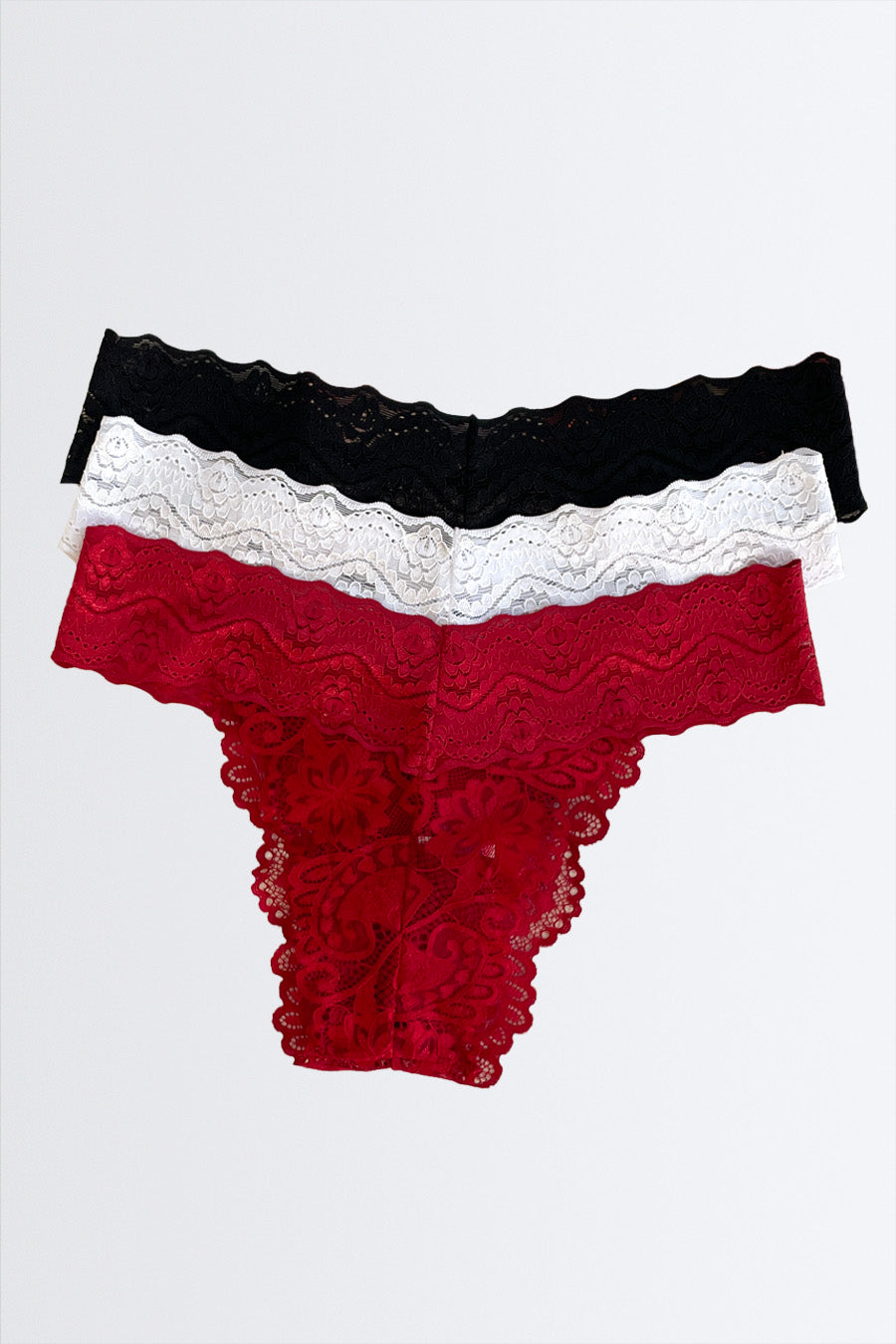 03855 - Kit 3 Calcinha de Renda com Renda Estreita no Cós
