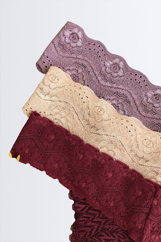 03855 - Kit 3 Calcinha de Renda com Renda Estreita no Cós