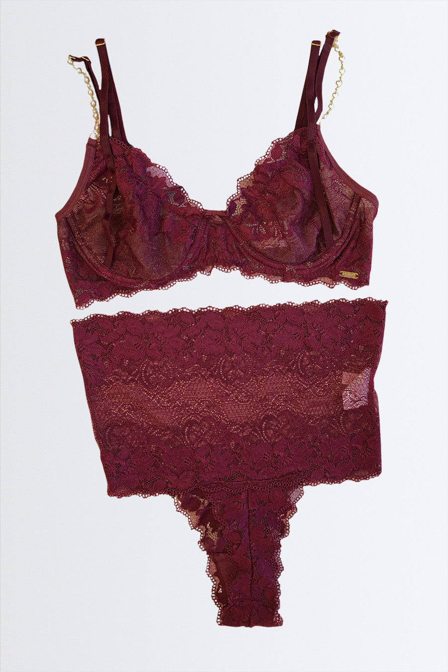 04289 - Conjunto Sexy sem Bojo e Aro Todo em Renda com Calcinha Alta