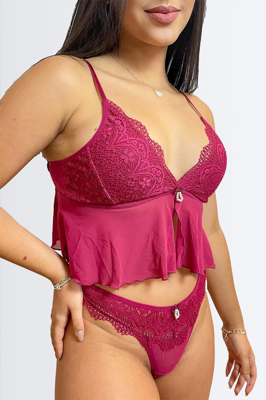 Baby Doll de Tule e Renda - Nuance
