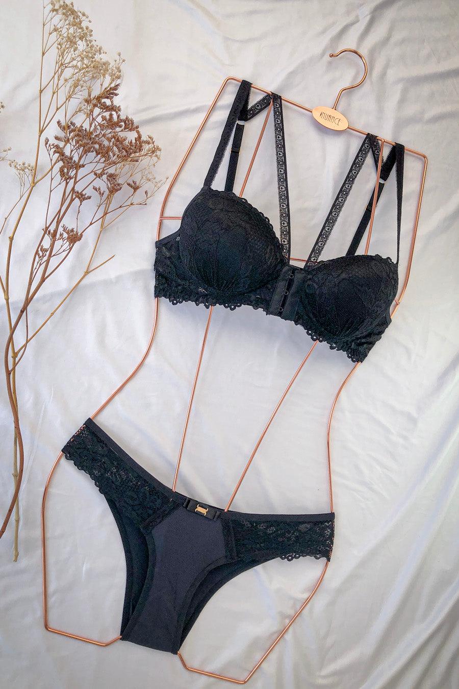 Soutien Strappy Bra de Renda com Fecho Frontal + Calcinha Biquíni - Nuance