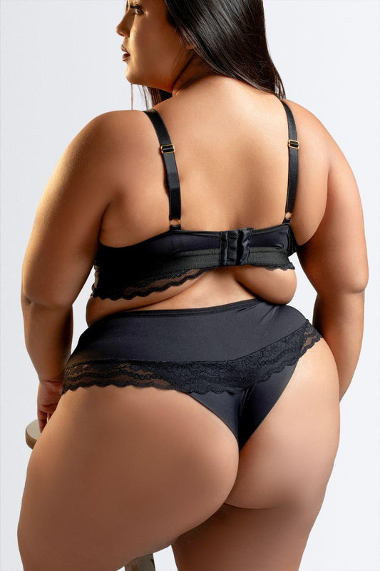 Sutiã Plus Size com Elástico na Base e Calcinha de Renda - Nuance