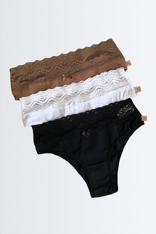 03599 - Kit 3 - Calcinha Cotton Cós Renda