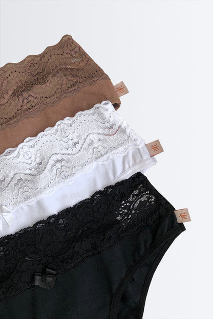03599 - Kit 3 - Calcinha Cotton Cós Renda