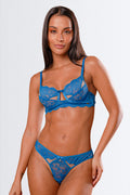 03950 -Conjunto Soutien Sem Bojo com Detalhes Transparentes e Calcinha Fio em Renda