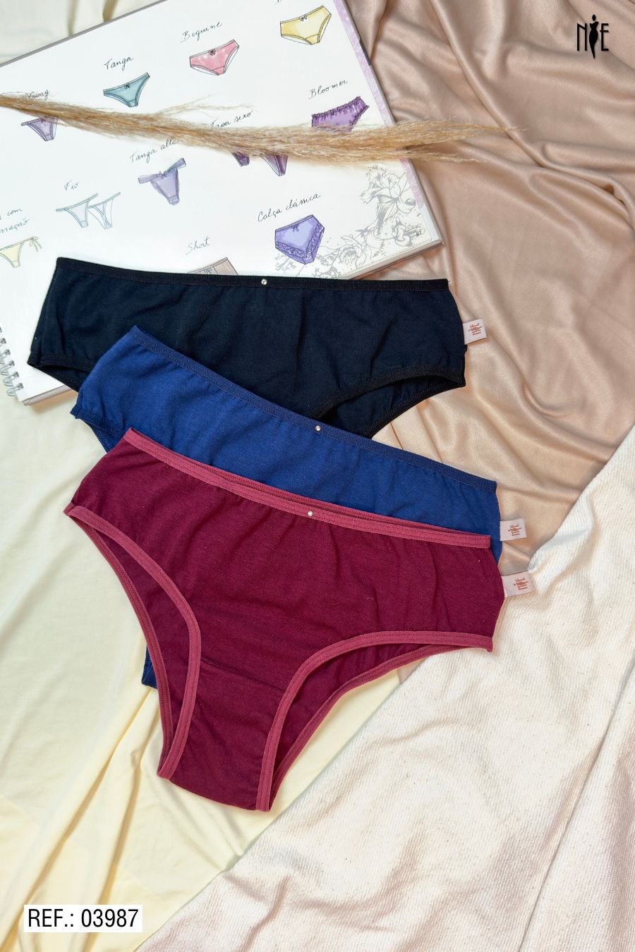 03987 - Kit com 3 Calcinhas Tangão de Cotton