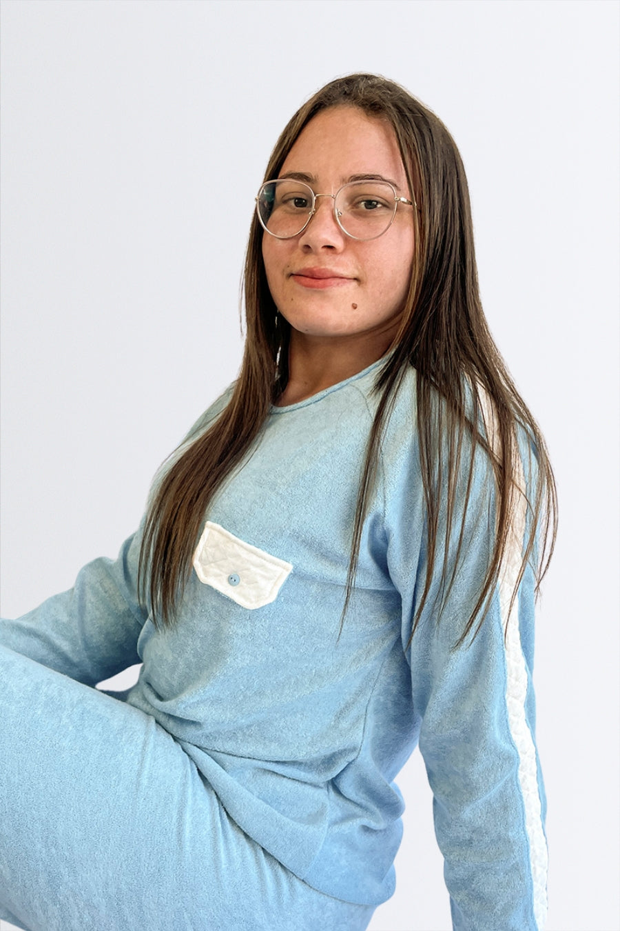 04049 - Pijama Longo Feminino de Plush com Detalhe em Bolso de Matelassê - Nuance