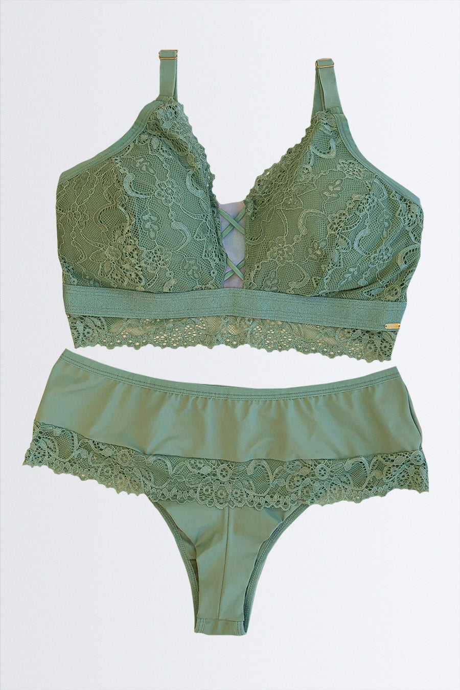 04123 - Soutien Plus Size com Elástico na Base e Calcinha de Renda