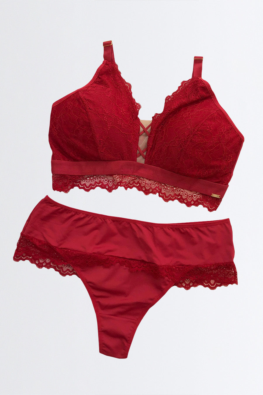 04123 - Soutien Plus Size com Elástico na Base e Calcinha de Renda