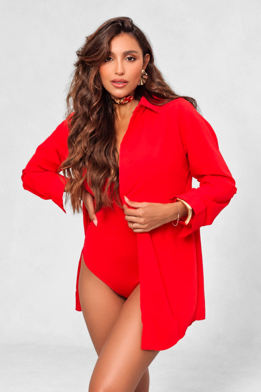 04130 - Camisa Feminina Manga Longa Clássica de Botões
