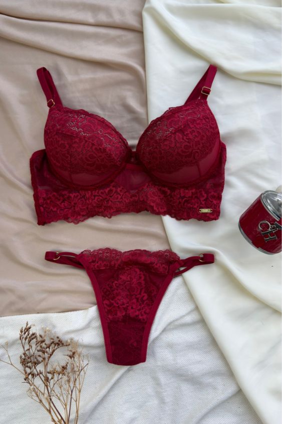 04154 - Soutien com Bojo e Calcinha Rendada