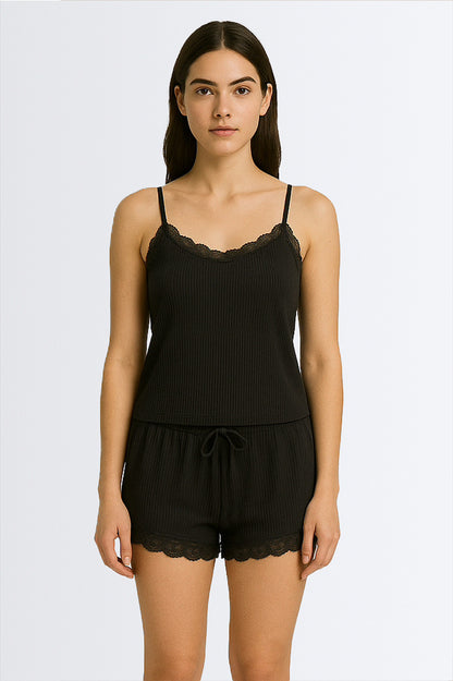 04201 - Short Doll Canelado com Detalhes em Renda