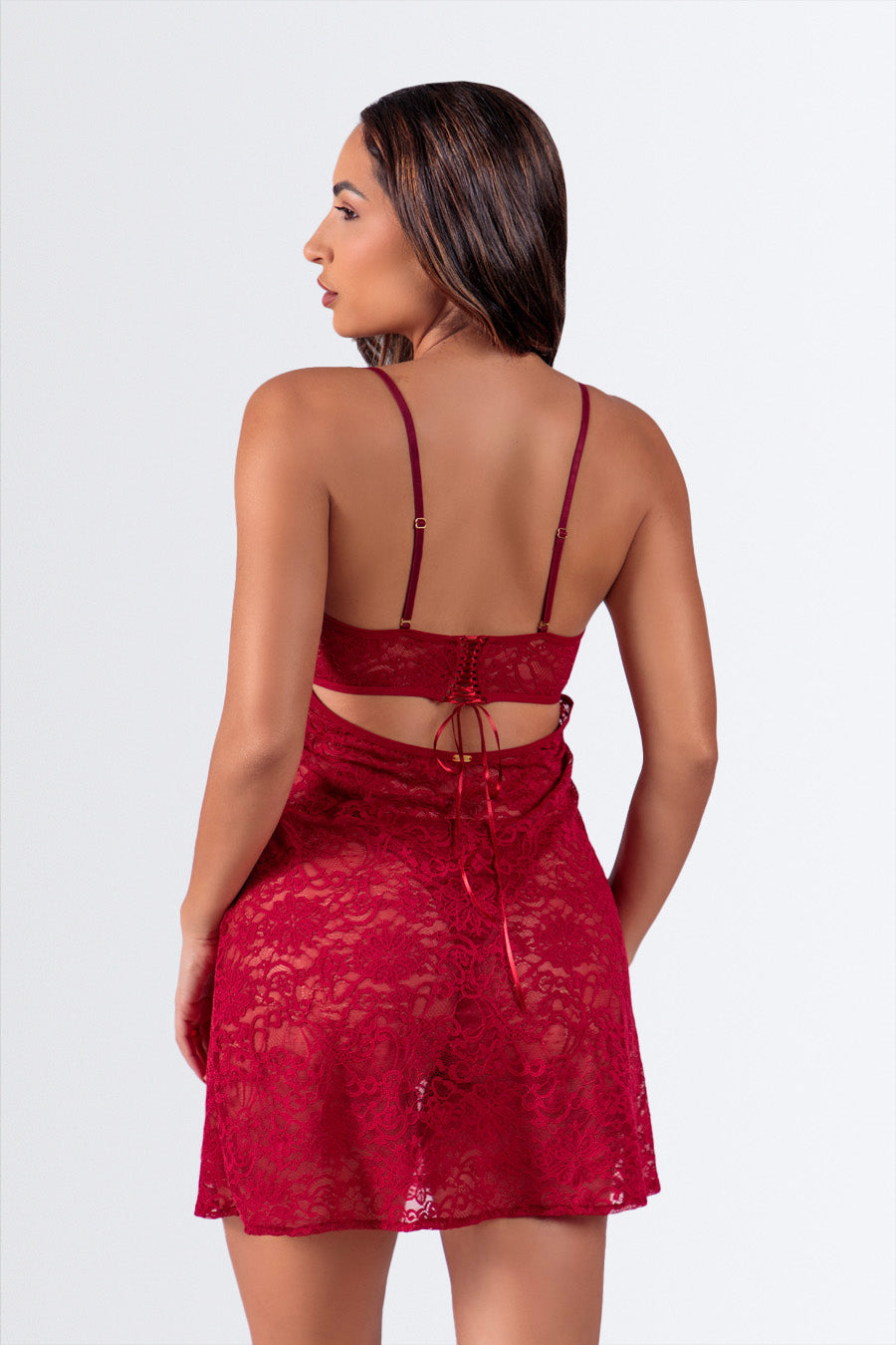 04221  - Camisola de Renda e Calcinha Fio Duplo