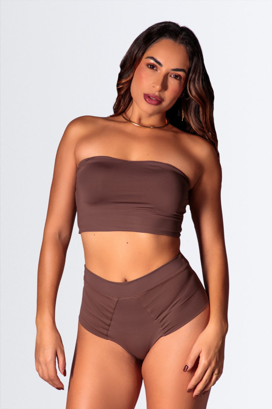 04269 - Conjunto Top Reto Sem Alça e Calcinha Pala com Lateral Dupla