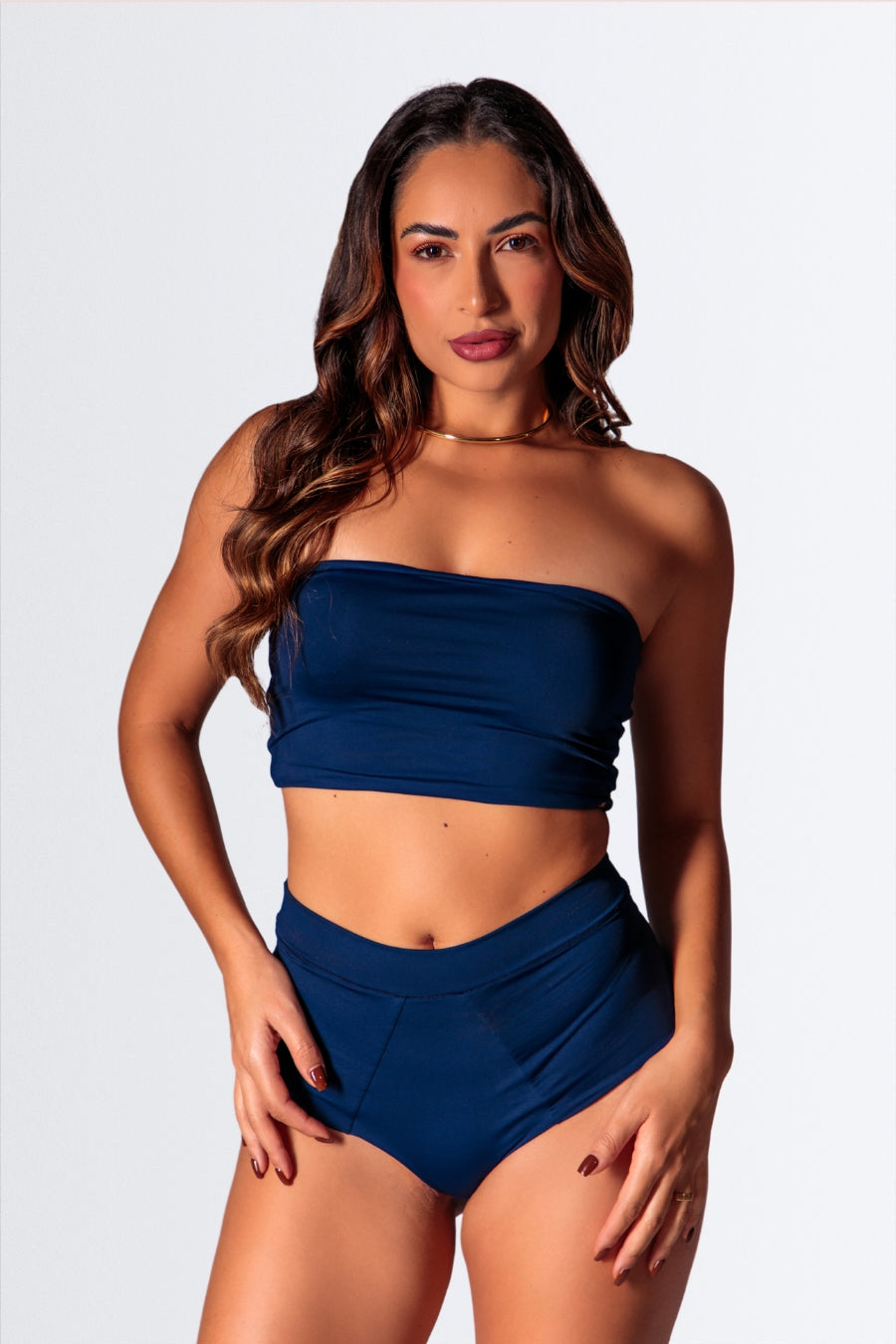 04269 - Conjunto Top Reto Sem Alça e Calcinha Pala com Lateral Dupla