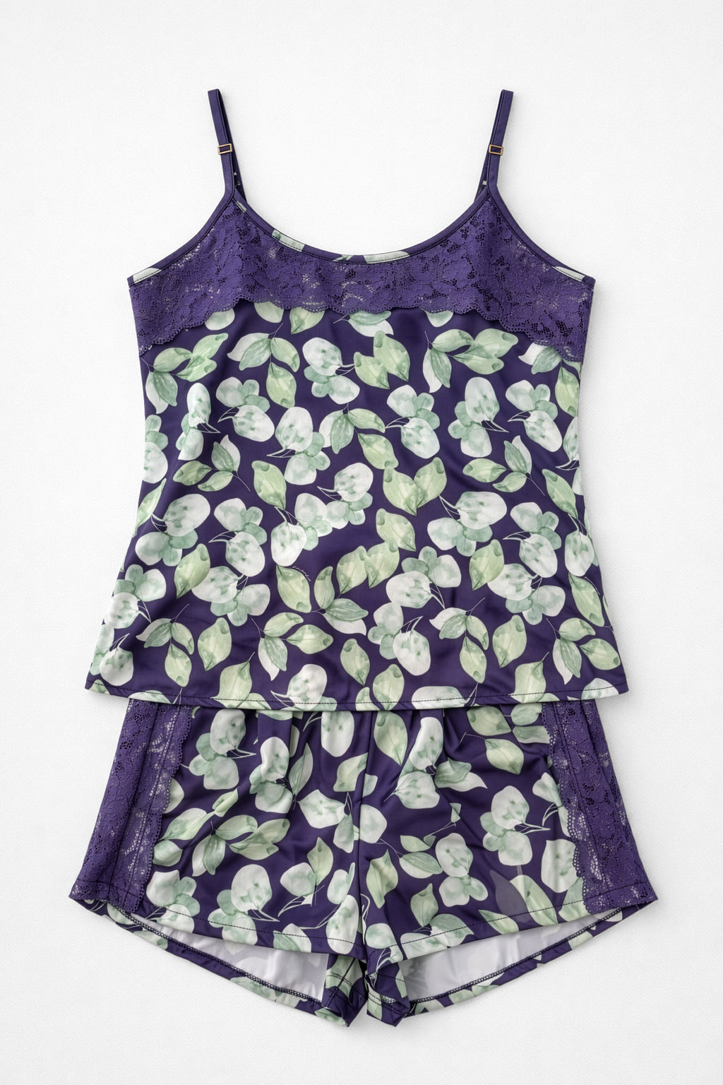 04277 - Baby Dool no Tecido Gloss com Detalhes em Renda na Blusa e no Short e Ponteiras Personalizadas
