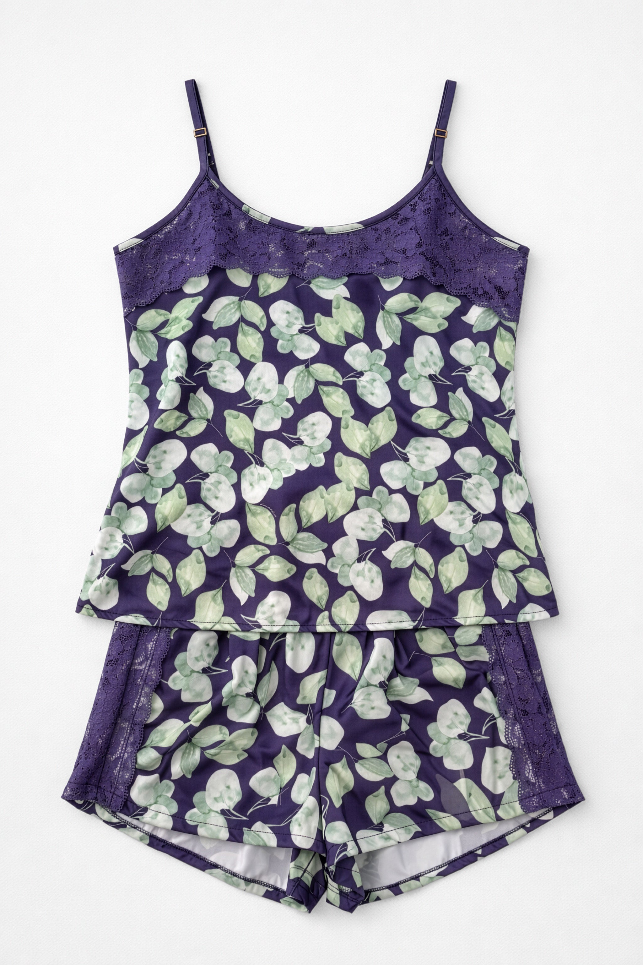 04277 - Baby Dool no Tecido Gloss com Detalhes em Renda na Blusa e no Short e Ponteiras Personalizadas