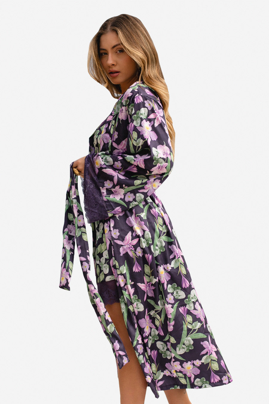 04279 - Hobby Midi no Tecido Gloss com Barrado da Manga em e Faixa para Cintura