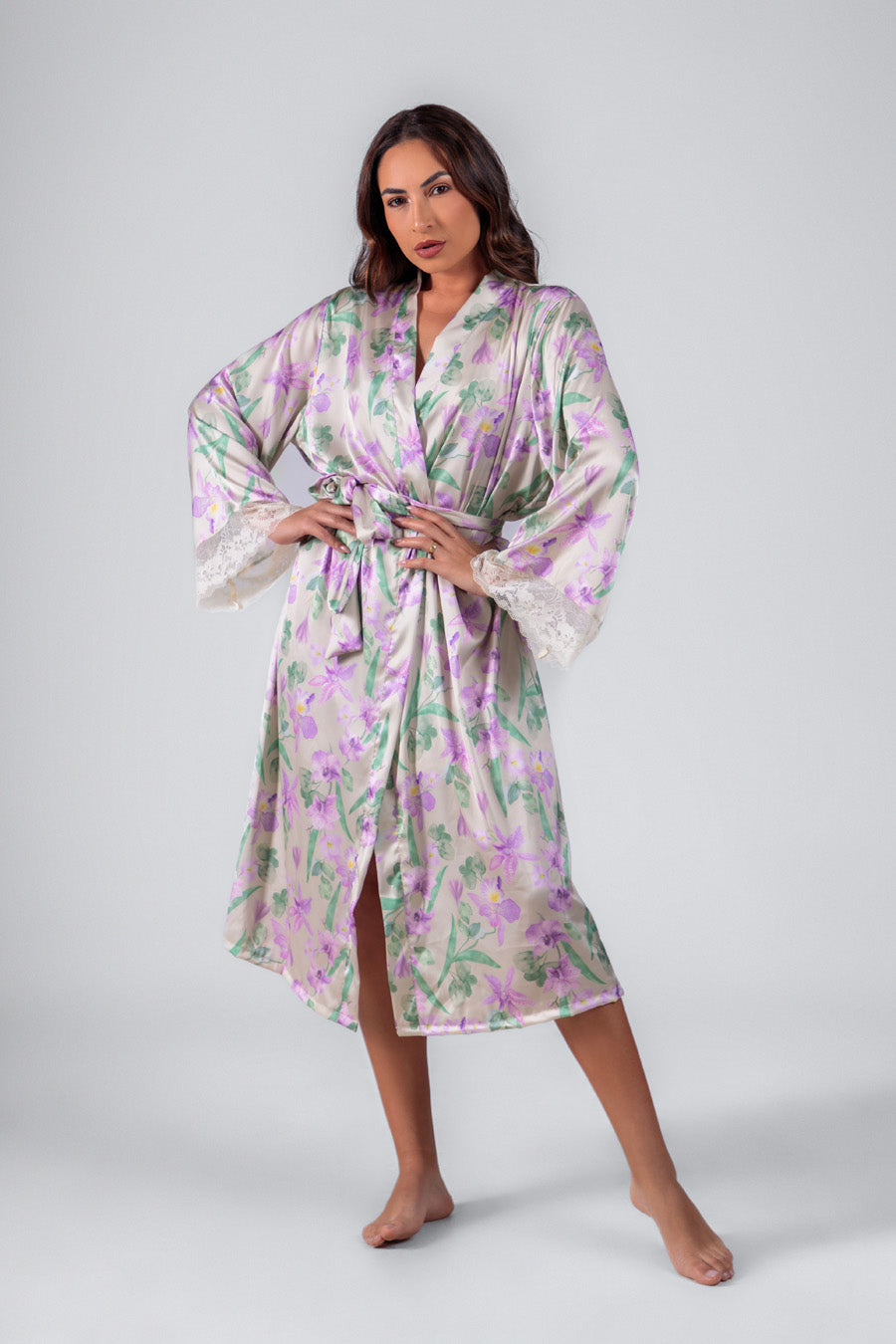 04279 - Hobby Midi no Tecido Gloss com Barrado da Manga em e Faixa para Cintura