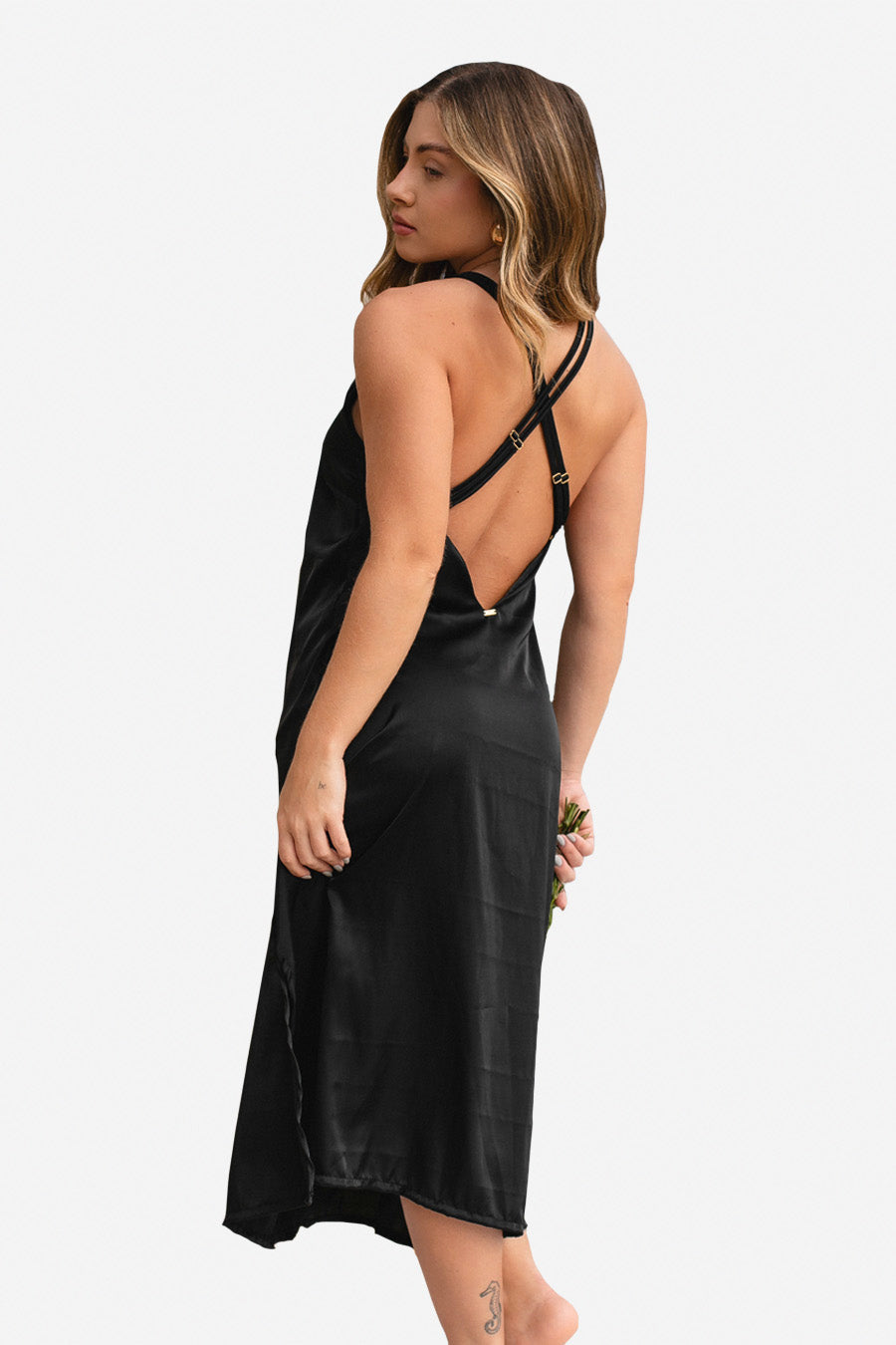 04282 - Camisola Midi com Fenda e Alça Dupla e Decote V nas Costas