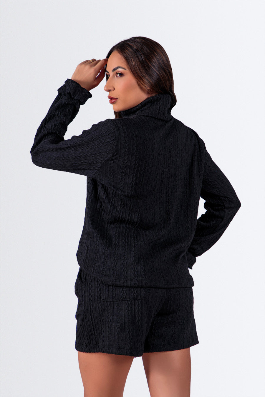 04284 - Conjunto Confy Short e Blusa Gola Godê em Malha Tricot