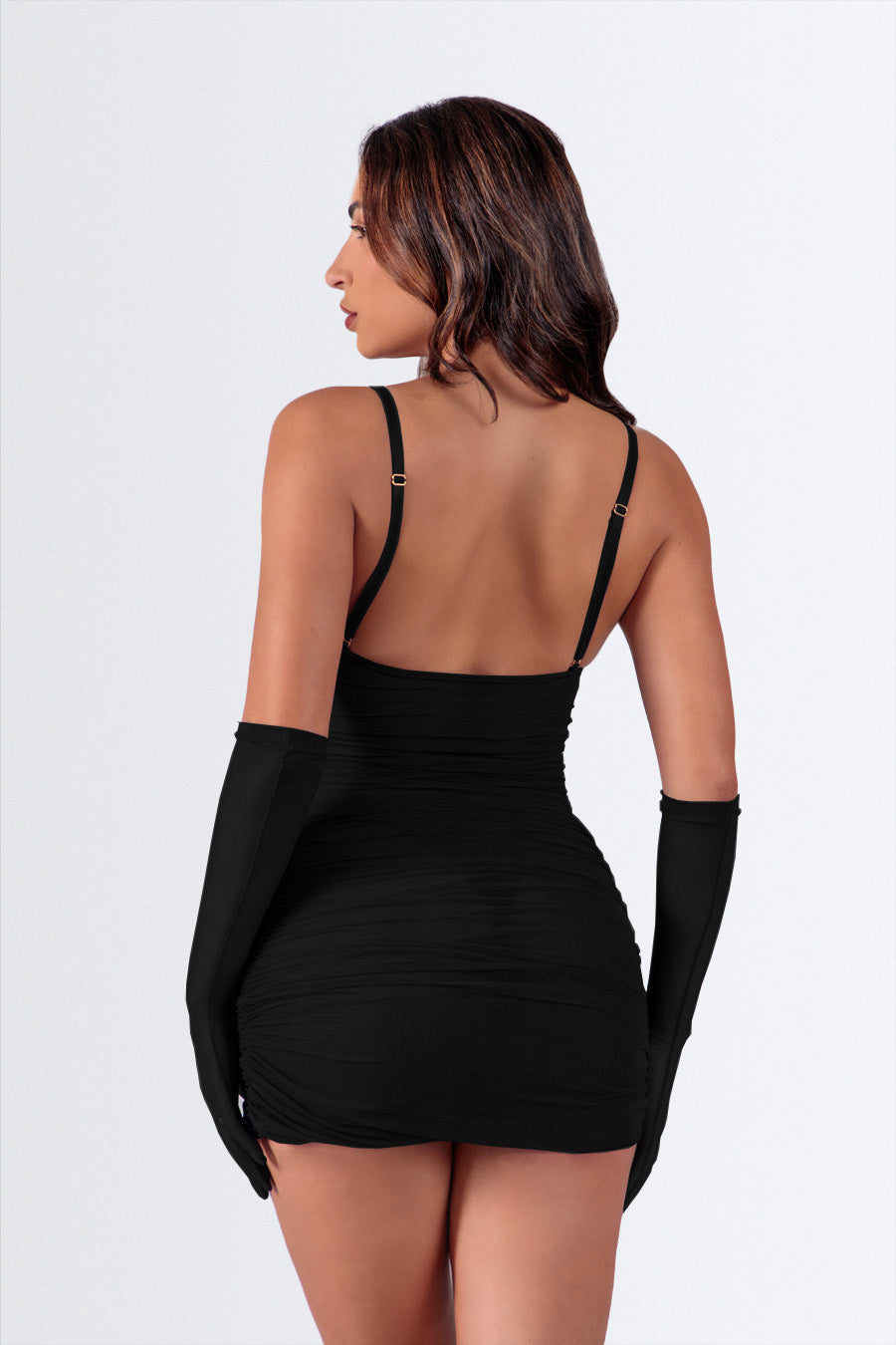 04285 - Camisola com Bojo em Tule Drapeado com Decote Degagê e Detalhes em Renda