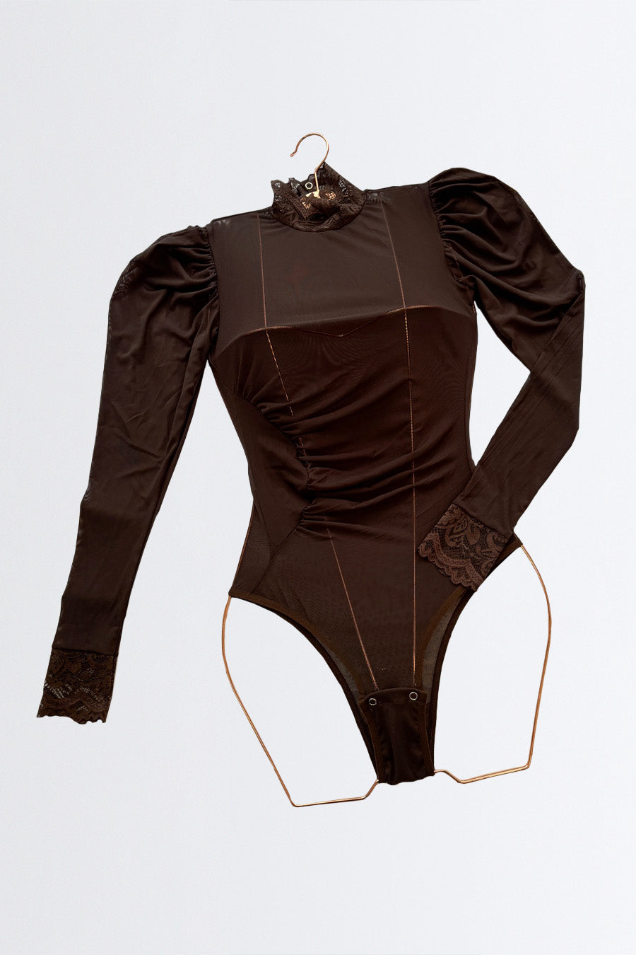 04286 - Body Manga Longa com Recorte e Mangas Drapeada