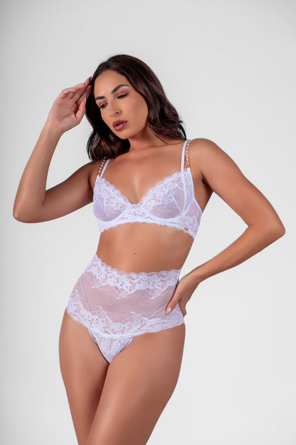 04289 - Conjunto Sexy sem Bojo e Aro Todo em Renda com Calcinha Alta