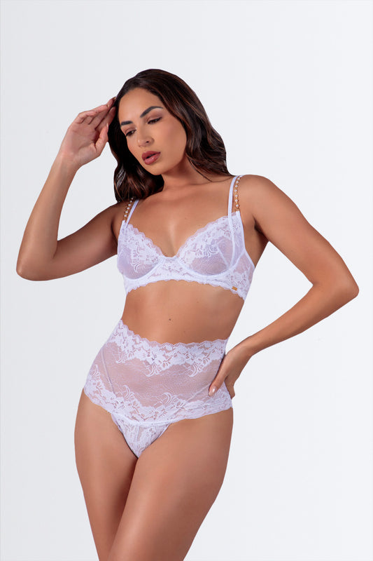 04289 - Conjunto Sexy sem Bojo e Aro Todo em Renda com Calcinha Alta