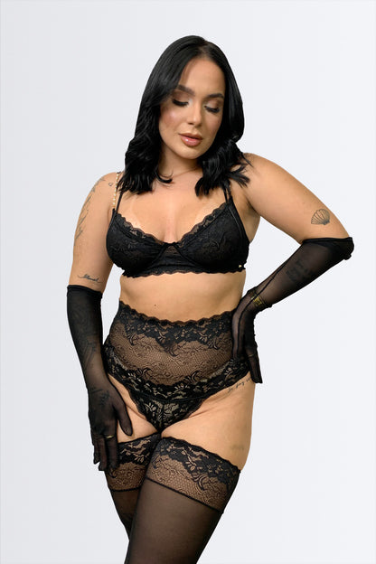 04289 - Conjunto Sexy sem Bojo e Aro Todo em Renda com Calcinha Alta