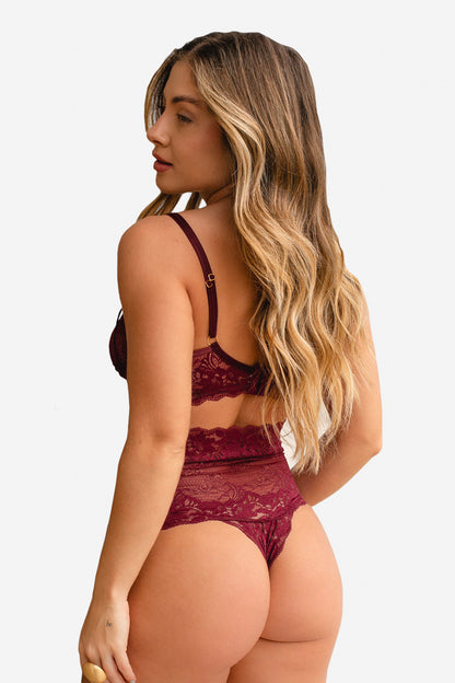 04289 - Conjunto Sexy sem Bojo e Aro Todo em Renda com Calcinha Alta