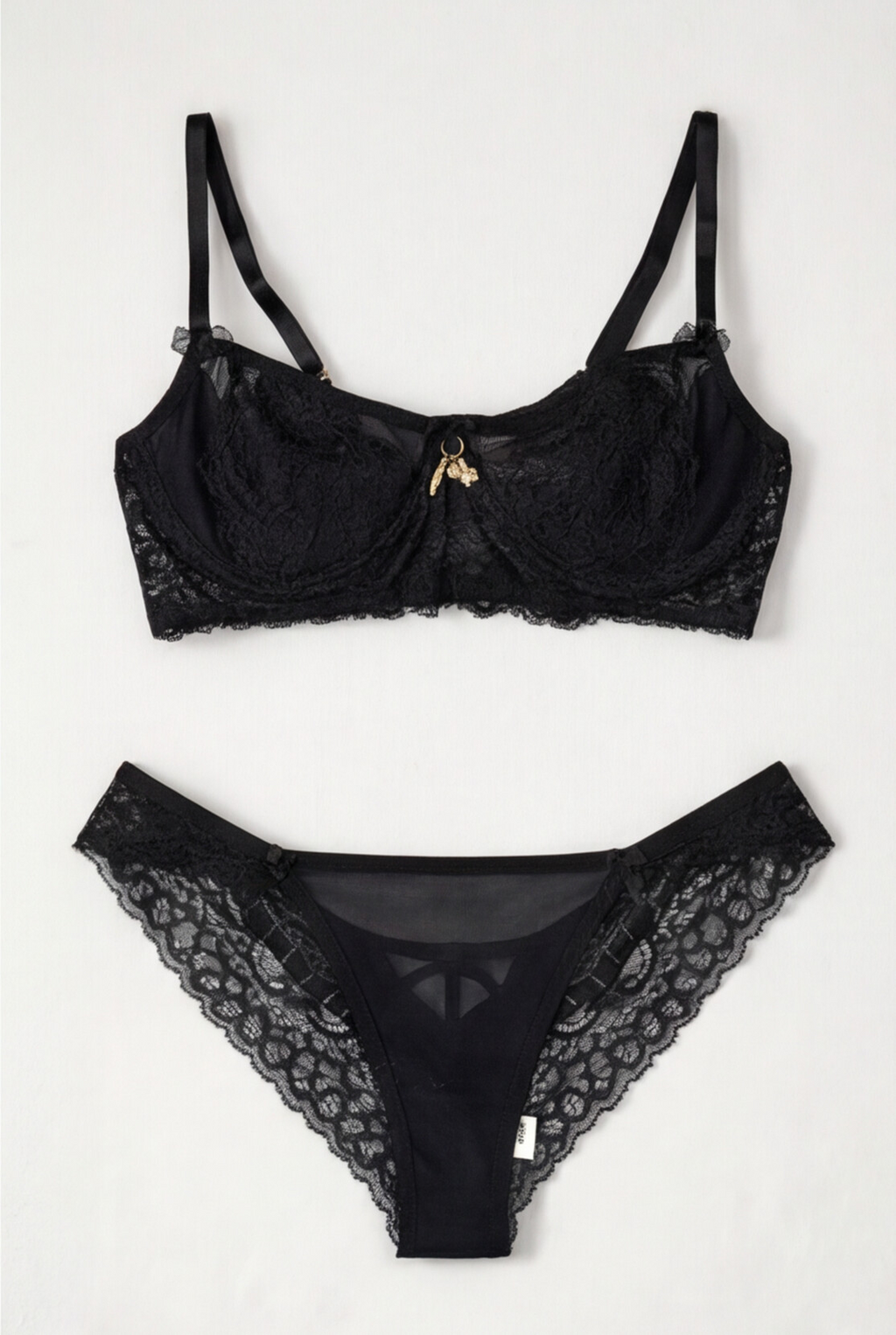 04326 - Conjunto Serena em Tule e Renda com Sutiã Meia Taça e Detalhes em Rolotê