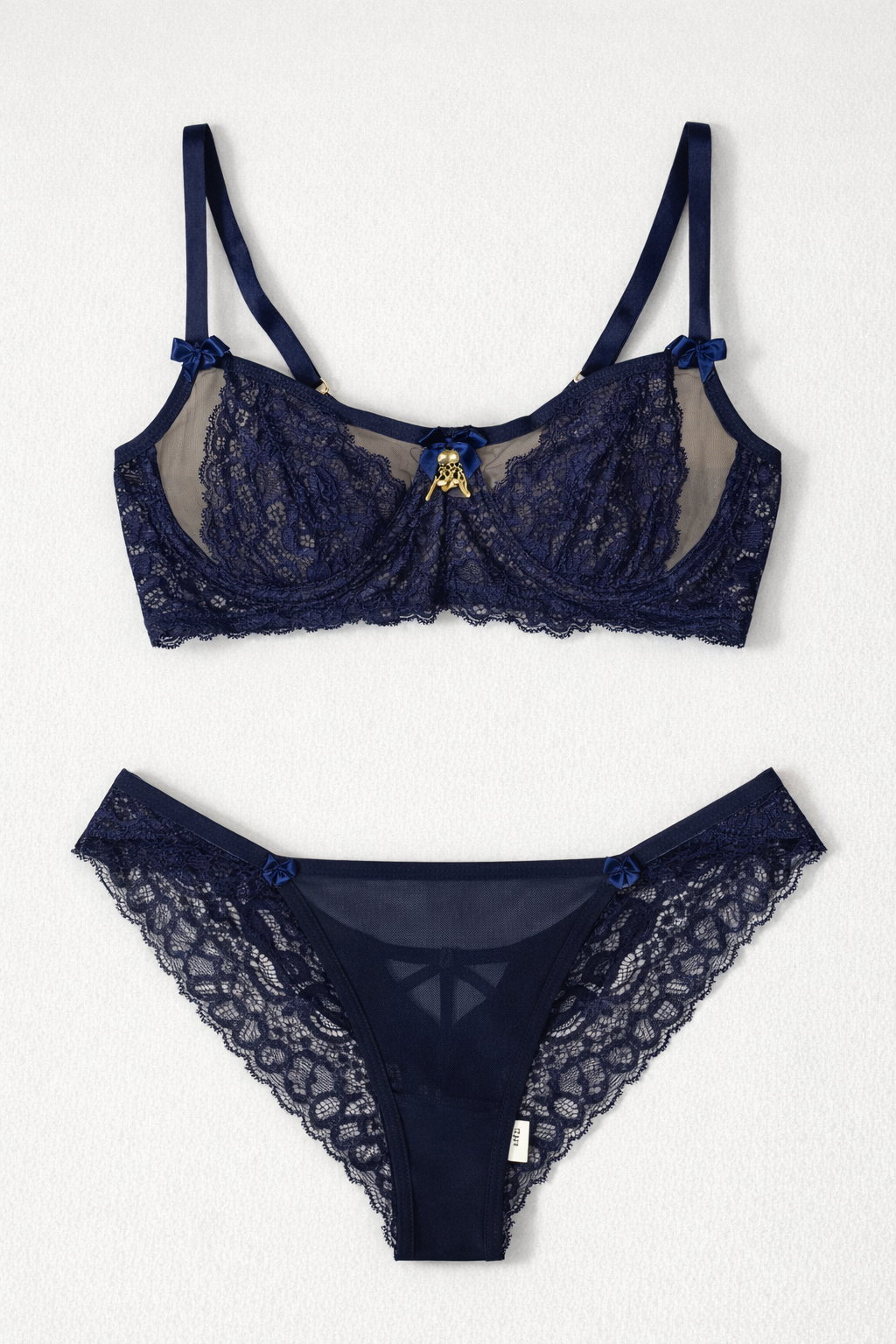 04326 - Conjunto Serena em Tule e Renda com Sutiã Meia Taça e Detalhes em Rolotê