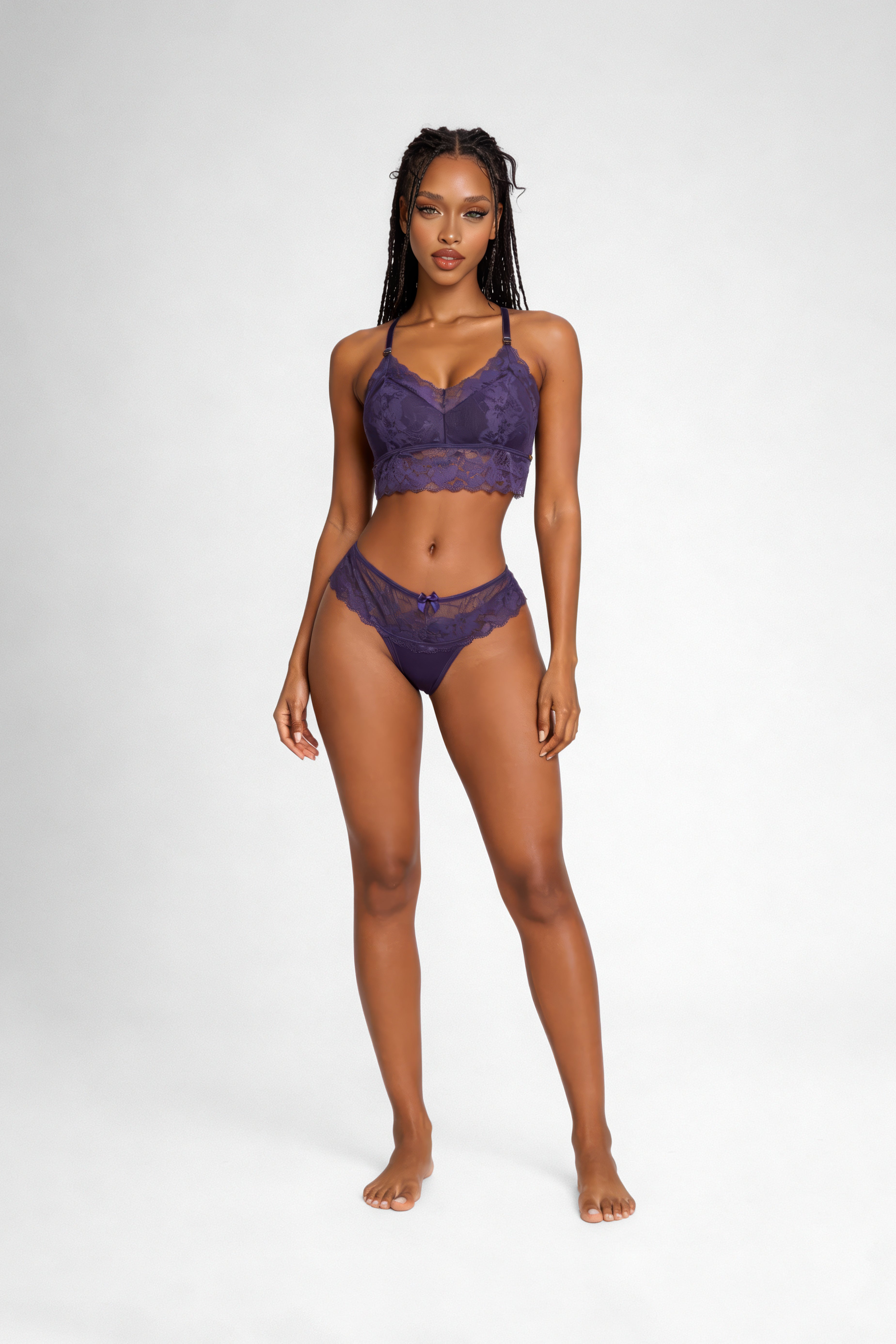 04330 – Conjunto Duna em Renda com Top Alongado e Calcinha Fio Duplo