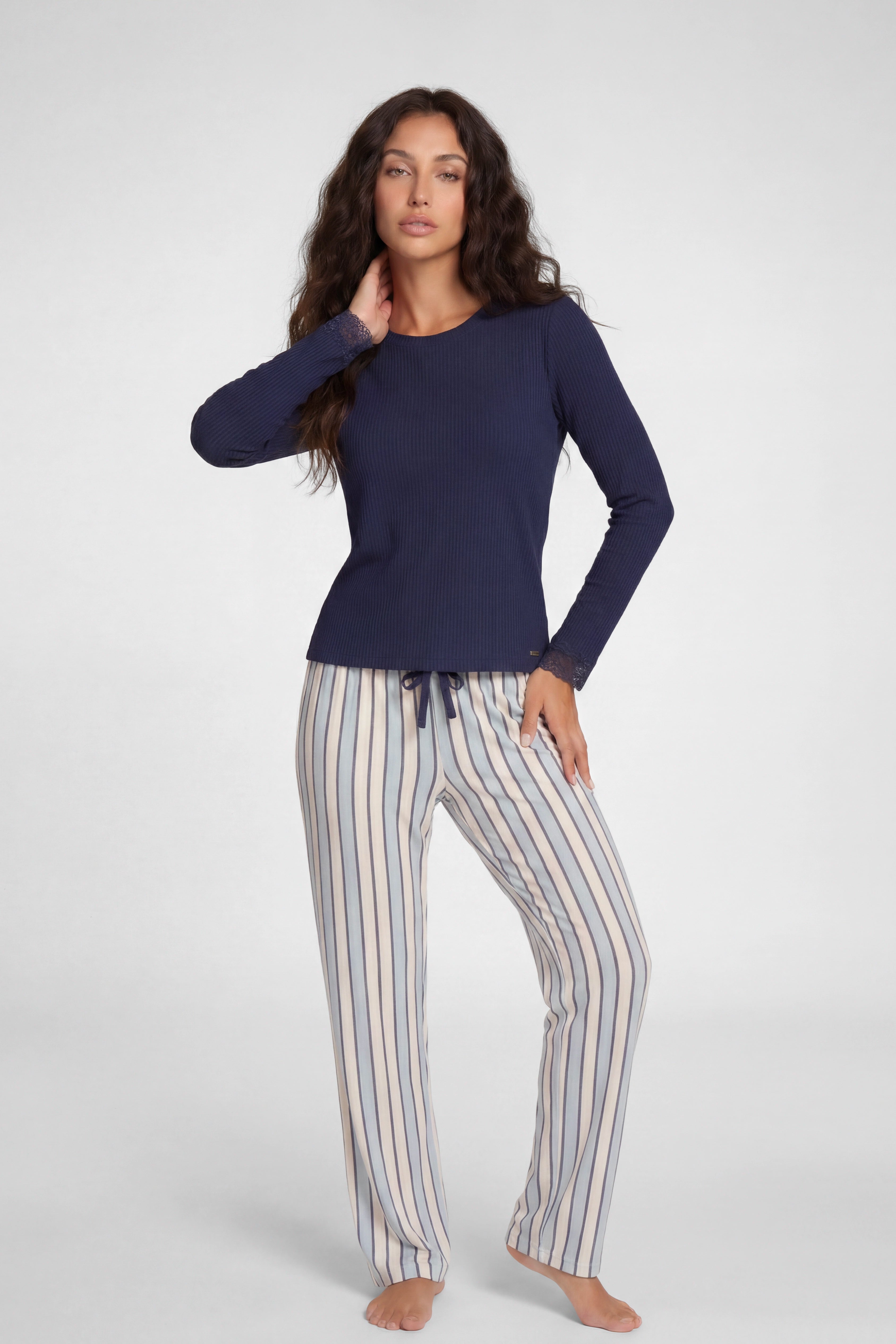 04386 – Pijama Afeto em Malha Canelada com Renda
