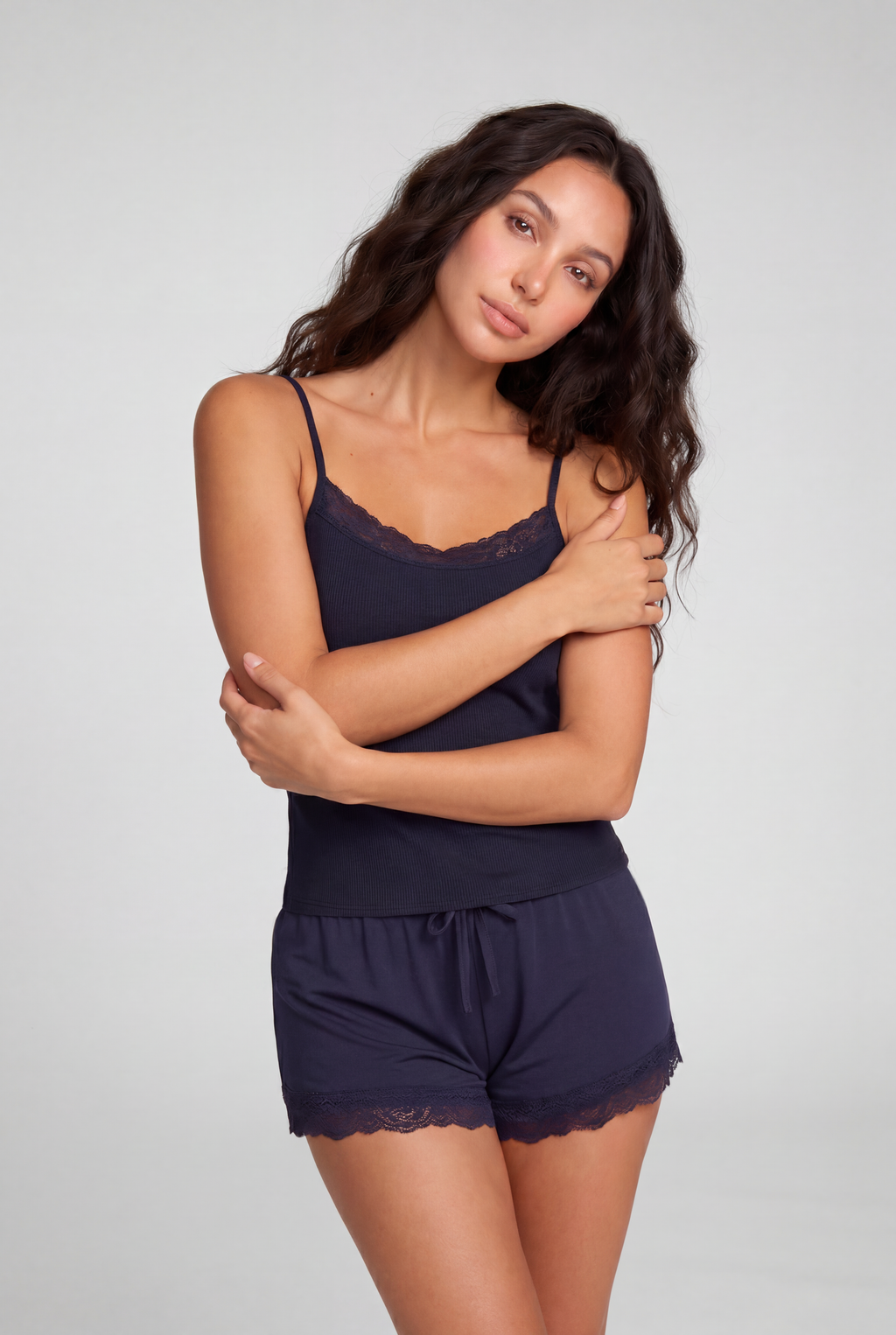 04387 – Pijama Laço em Malha Canelada com Renda