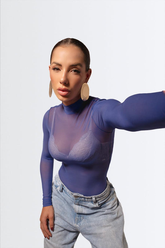 Body de Tule com Gola Alta - Nuance