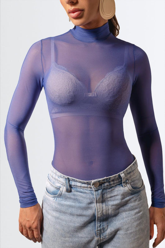 Body de Tule com Gola Alta - Nuance