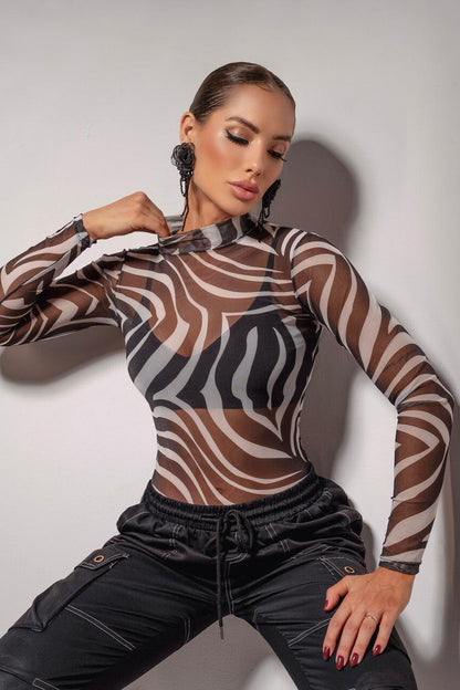 Body de Tule com Gola Alta - Nuance