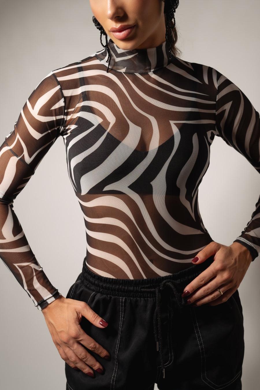 Body de Tule com Gola Alta - Nuance