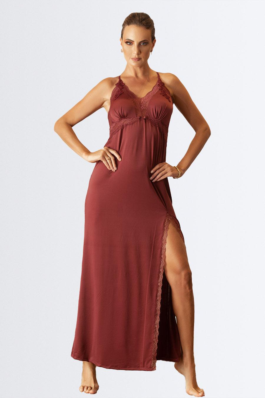 Camisola Longa de Ligaglight com Renda - Nuance