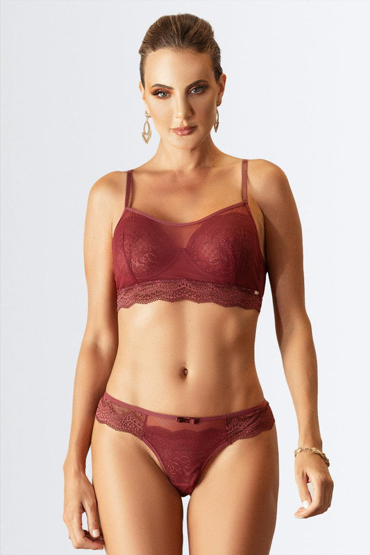Conjunto de soutien sem bojo de tule e calcinha de renda - Nuance