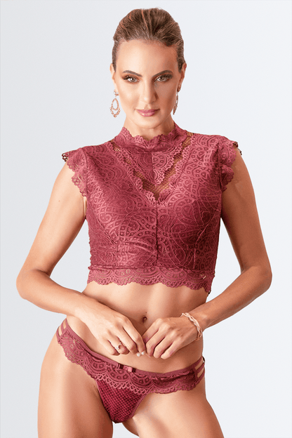 Cropped de renda e gola alta - Nuance