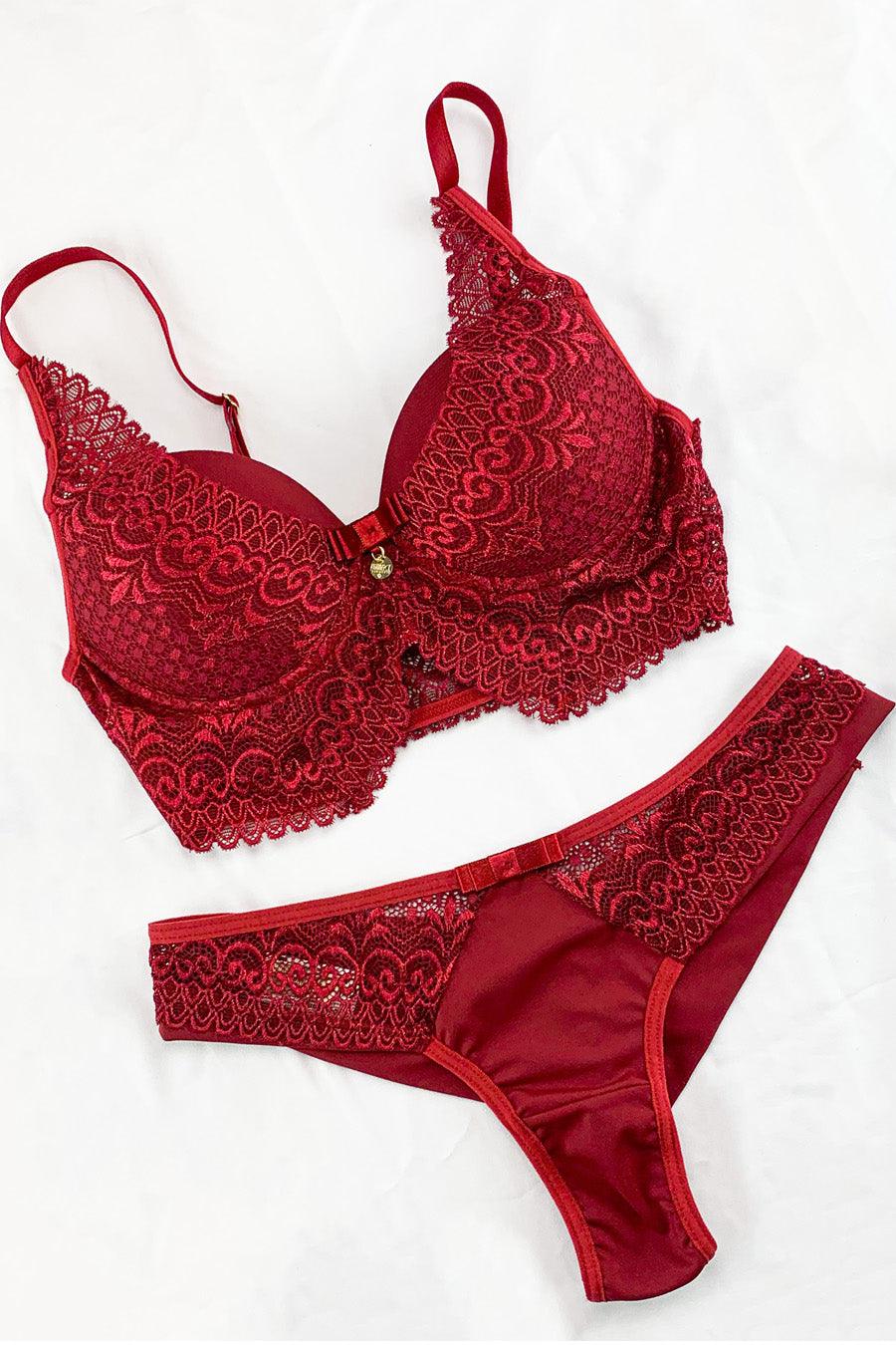 Cropped de Renda e Microfibra com Calcinha Fio - Nuance