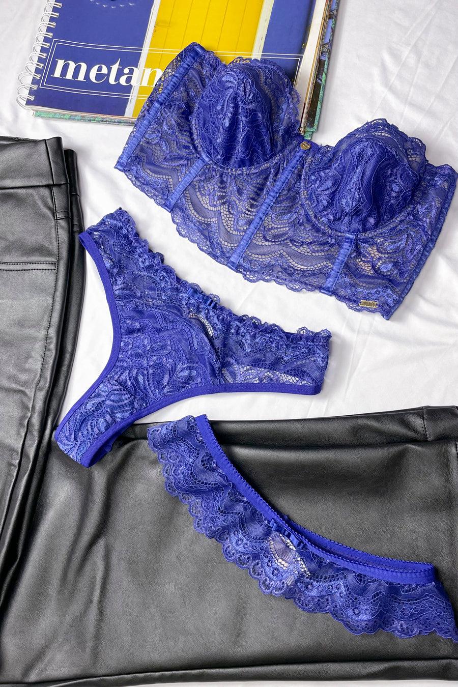 Cropped Sem Bojo de Renda com Alças Removíveis, Calcinha Fio Duplo e Garter - Nuance