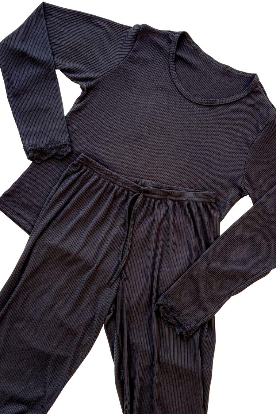 Pijama Canelado com Detalhes de Renda - Nuance