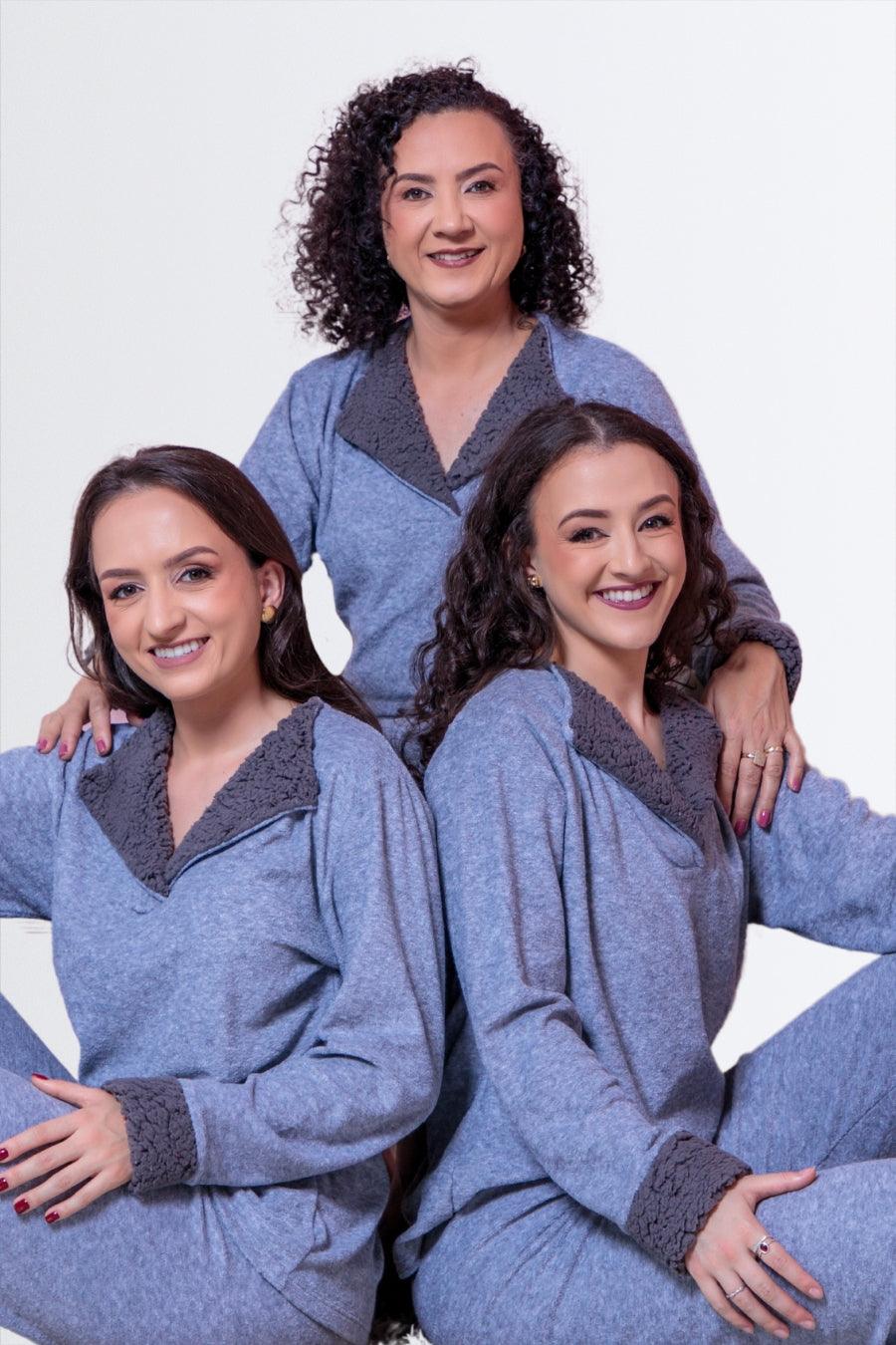 Pijama de Plush com Gola de Pelúcia - Nuance