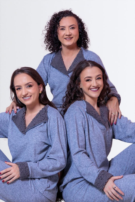 Pijama de Plush com Gola de Pelúcia - Nuance
